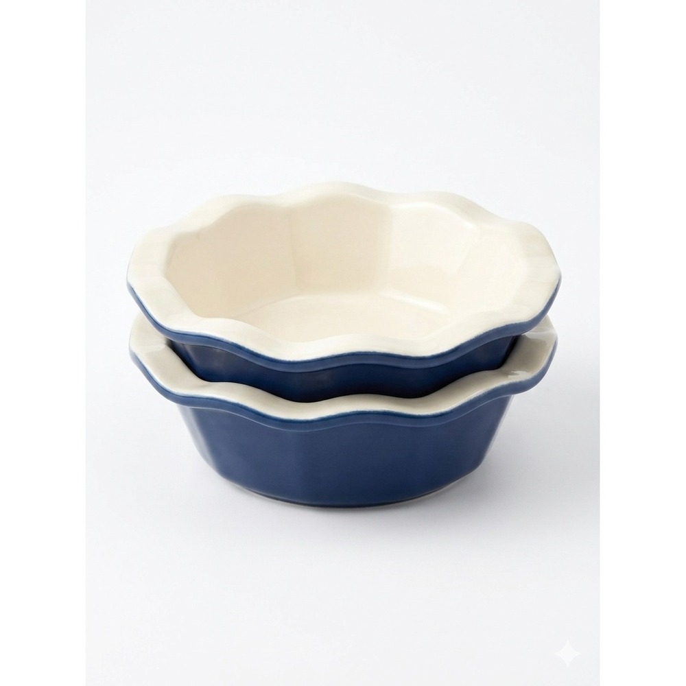 Set 2 Emile Henry Williams Sonoma France Blue Scalloped Mini Pie Quiche Dishes